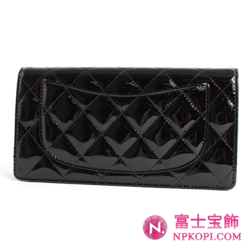 シャネル マトラッセライン エナメル 長財布 ブラック A31509